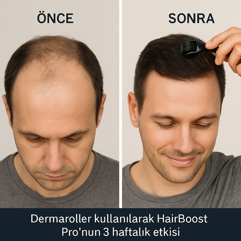 HairBoost Pro® – 3 Haftada Fark Yaratan Saç Güçlendirme Serumu + Dermaroller Seti